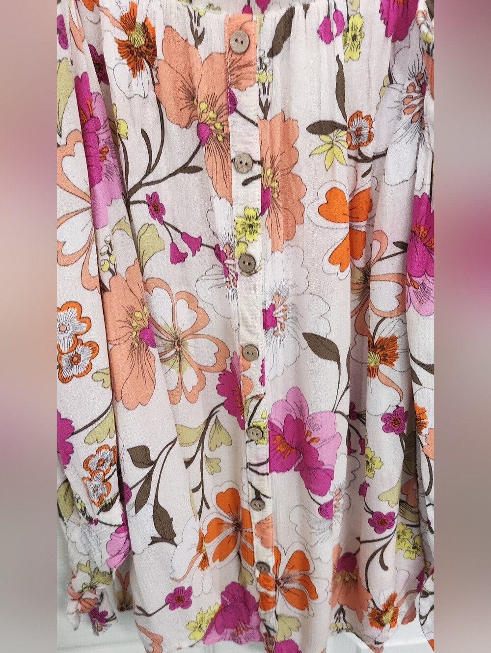 Women’s XL Boho Floral Off Shoulder Blouse Whimsical Coquette Puff Sleeve Top - Picture 4 of 9
